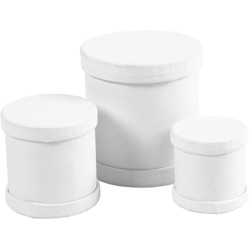 Drum Boxes, H: 4+5+7 cm, dia. 4+5+6,5 cm, white, 1 set [HOB-26803]