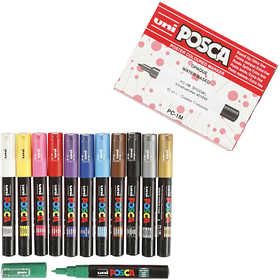 Posca Marker, no. PC-1M, line 0,7 mm, extra-fine, assorted colours, 12 pc/ 1 pack [HOB-273900]