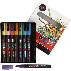 Posca Marker, no. PC-3ML, line 0,9-1,3 mm, glitter colours, 8 pc/ 1 pack [HOB-274899]