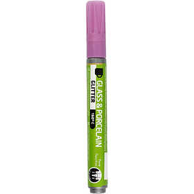Glass & Porcelain Marker, glitter, line 2-4 mm, semi opaque, pink, 1 pc [HOB-31302]