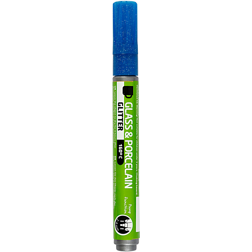 Glass & Porcelain Marker, glitter, line 2-4 mm, semi opaque, blue