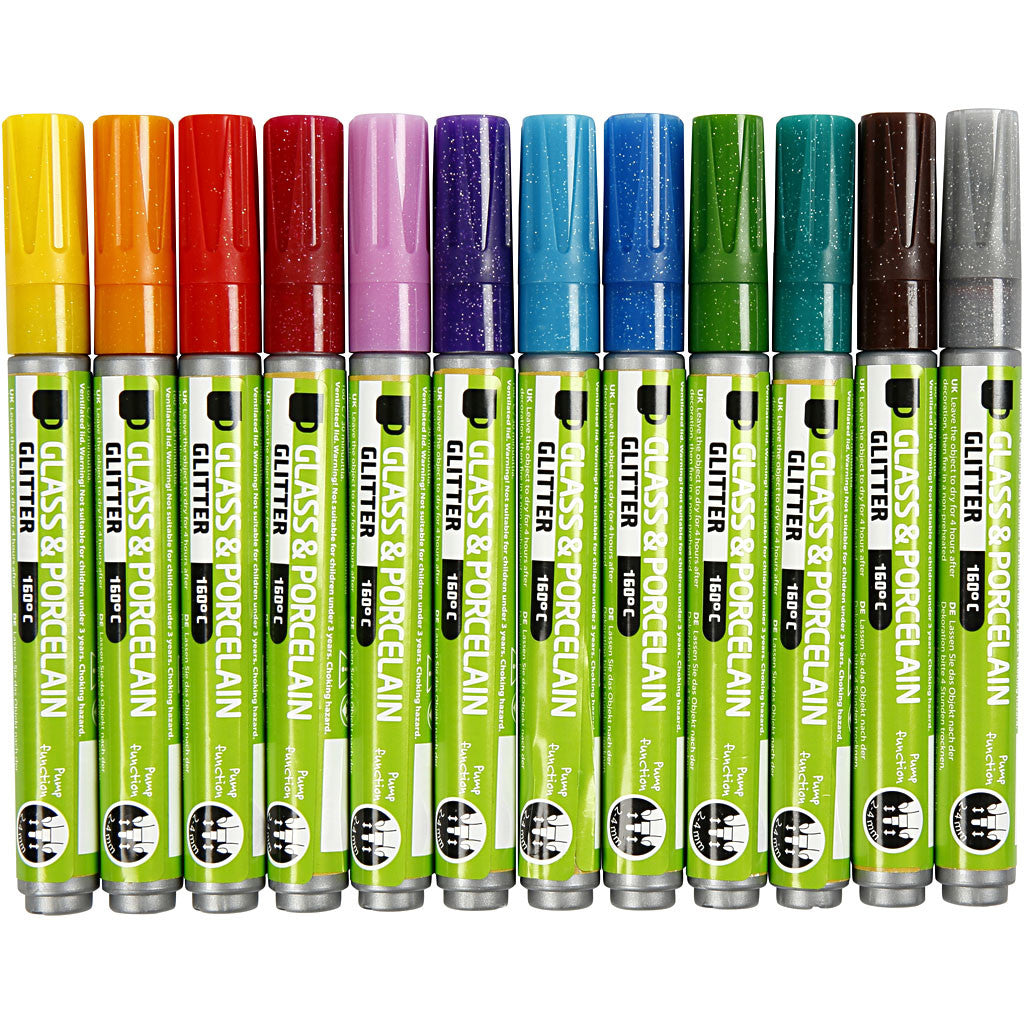 Glass & Porcelain Marker, line 2-4 mm, semi opaque, assorted colours, 12 pc/ 1 pack [HOB-31312]