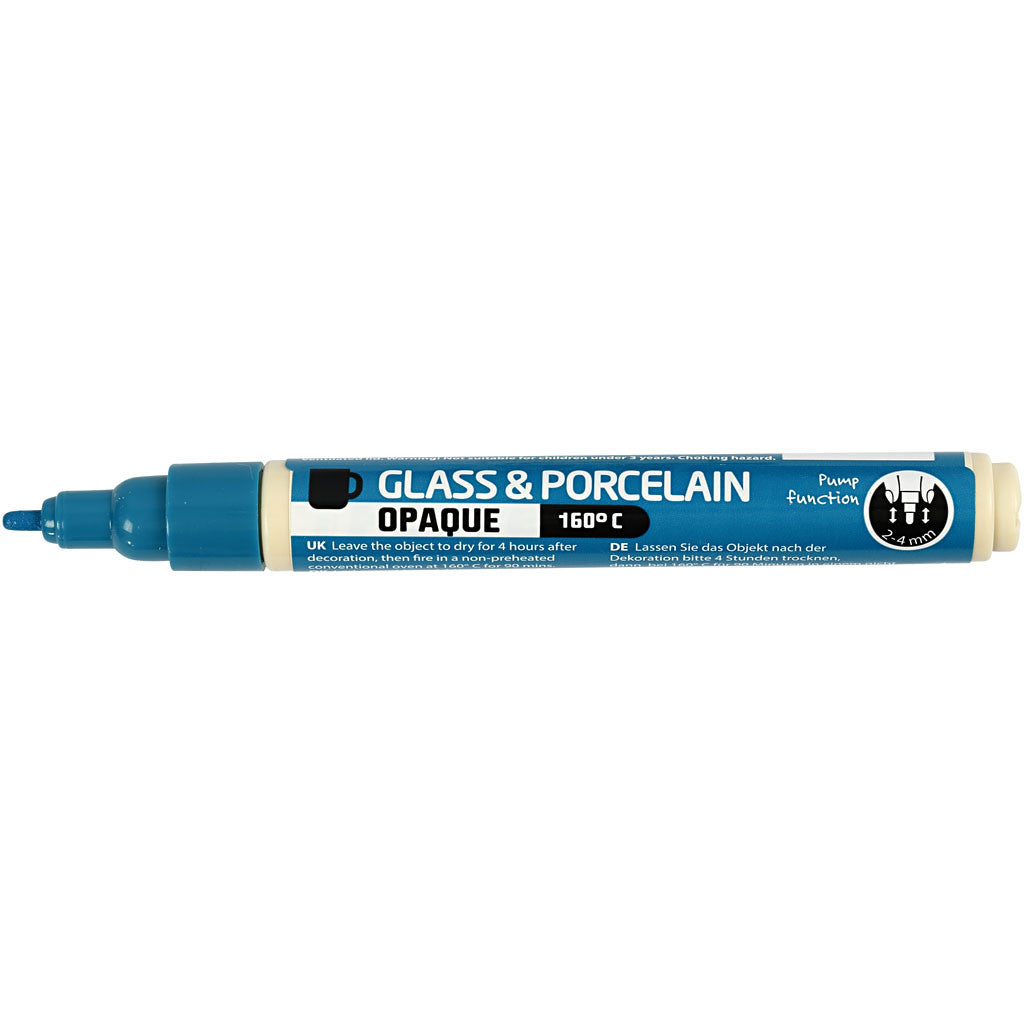 Glass and Porcelain Marker, line 2-4 mm, opaque, turquoise, 1 pc [HOB-31323]