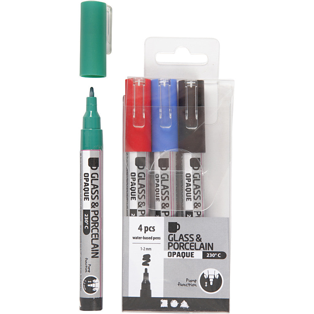 Glass & Porcelain Marker, line 1-2 mm, semi opaque, black, blue, green, red, 4 pc/ 1 pack [HOB-31336]
