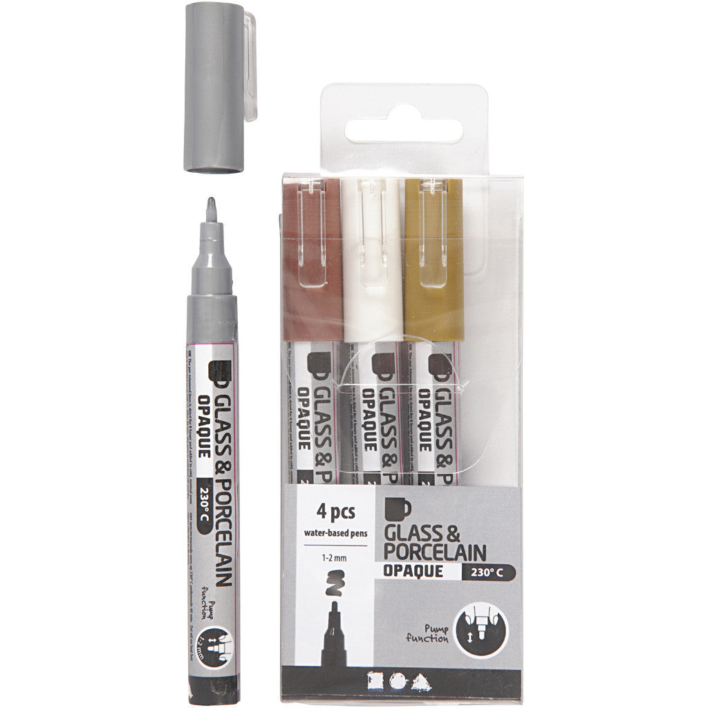 Glass & Porcelain Marker, line 1-2 mm, semi opaque, brown, gold, silver, white, 4 pc/ 1 pack [HOB-31337]