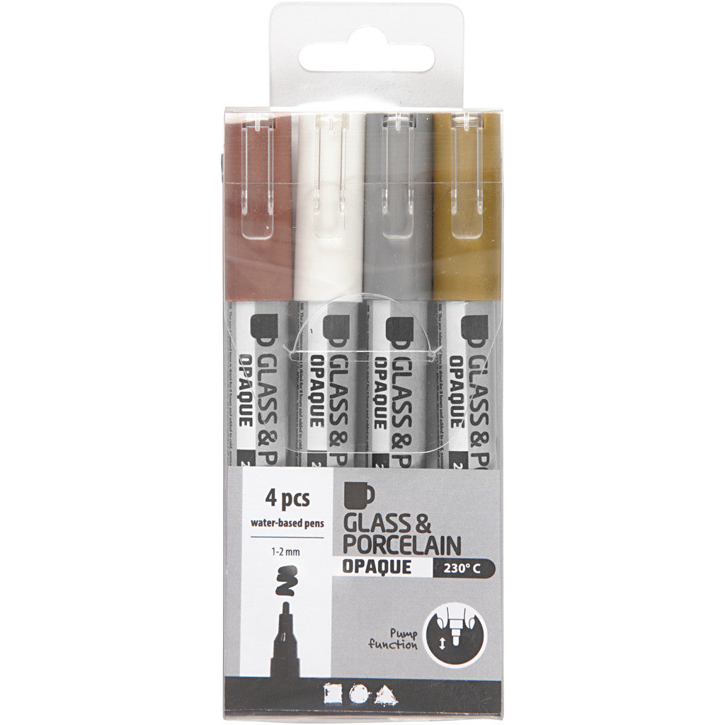 Glass & Porcelain Marker, line 1-2 mm, semi opaque, brown, gold, silver, white, 4 pc/ 1 pack [HOB-31337]