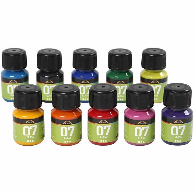 A-Color Glass Paint, assorted colours, 10x30 ml/ 1 pack [HOB-31396]