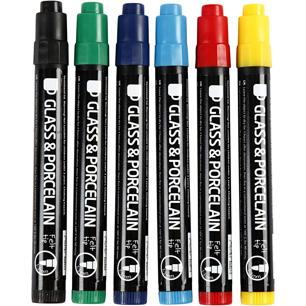 Glass and Porcelain Markers, line 1-3 mm, semi opaque, 6 pc/ 1 pack [HOB-31651]
