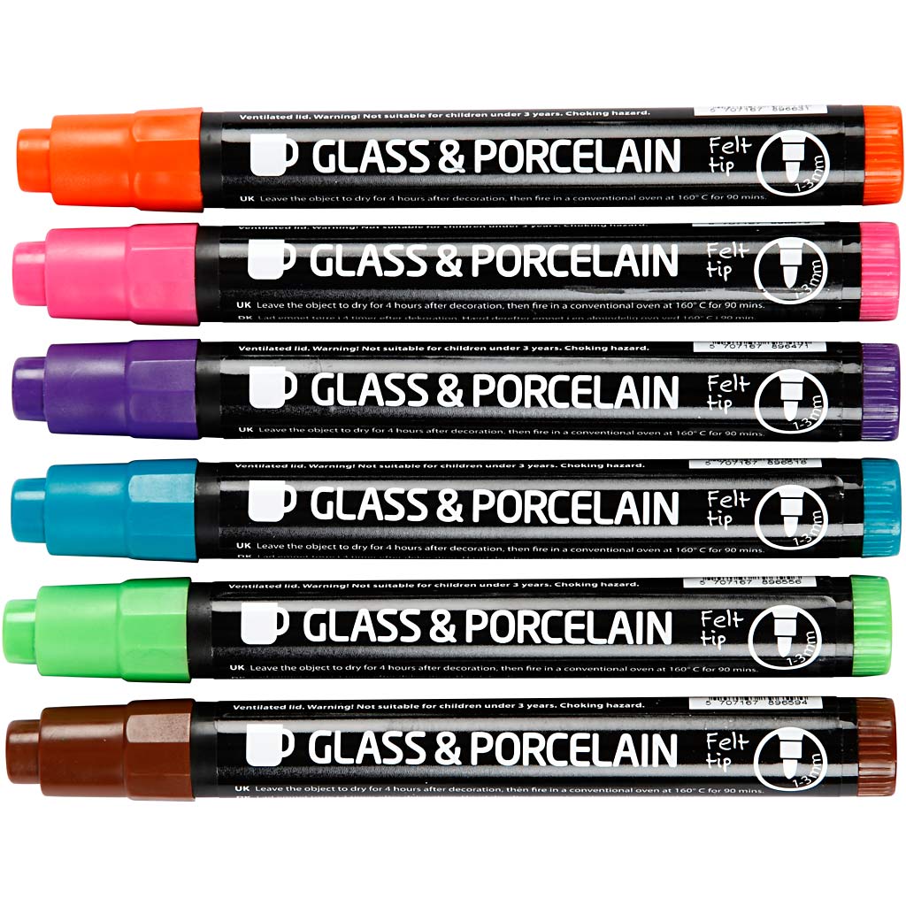 Glass and Porcelain Markers, line 1-3 mm, semi opaque, additional colours, 6 pc/ 1 pack [HOB-31652]