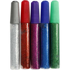 Glitter Glue, assorted colours, 5x10 ml/ 1 pack [HOB-31808]