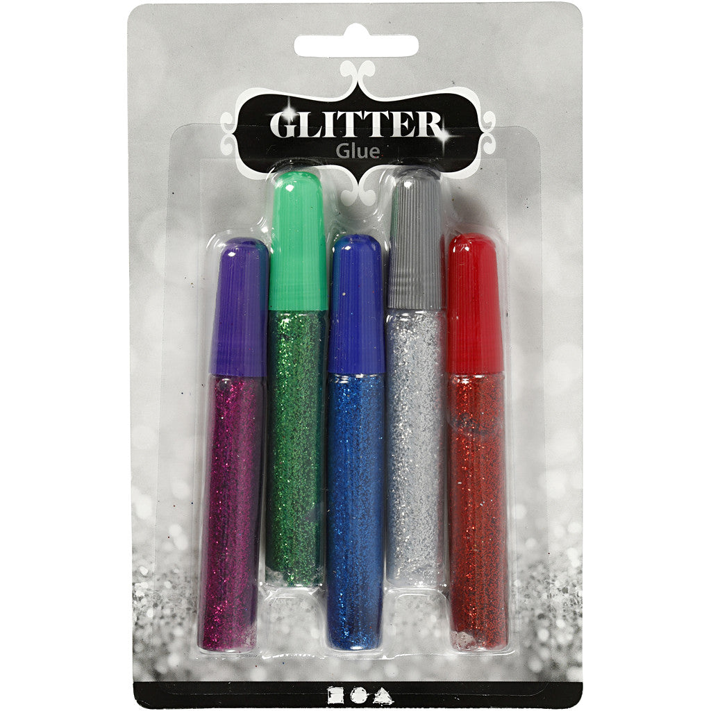 Glitter Glue, assorted colours, 5x10 ml/ 1 pack [HOB-31808]