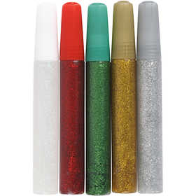 Glitter Glue, assorted colours, 5x10 ml/ 1 pack [HOB-31810]