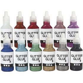 Glitter Glue, assorted colours, 12x25 ml/ 1 pack [HOB-318200]