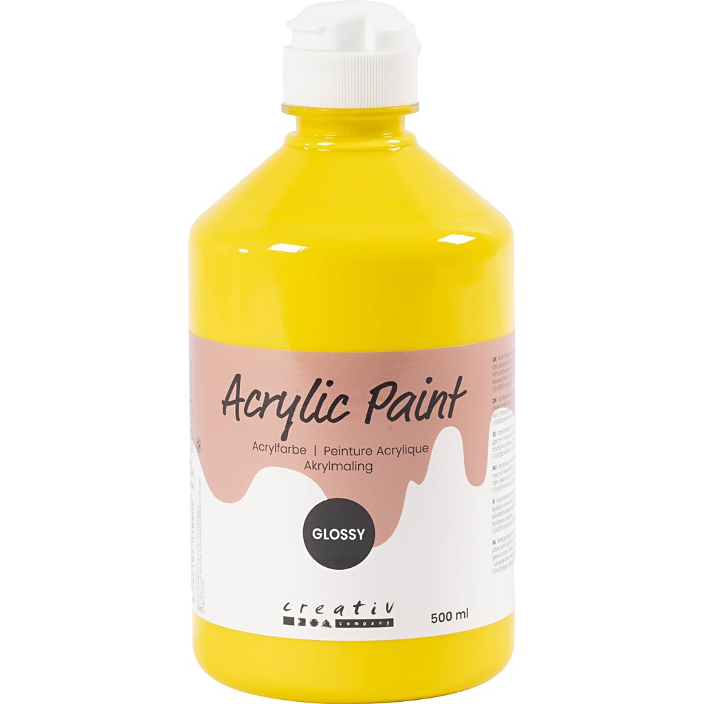 Acrylic Paint Glossy, primary yellow, 500 ml/ 1 bottle
