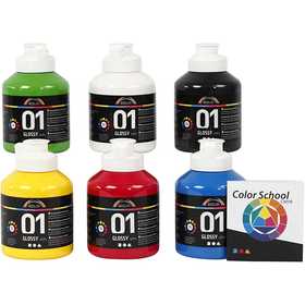 Acrylic Paint Glossy, primary colours, 6x500 ml/ 1 pack [HOB-32032]
