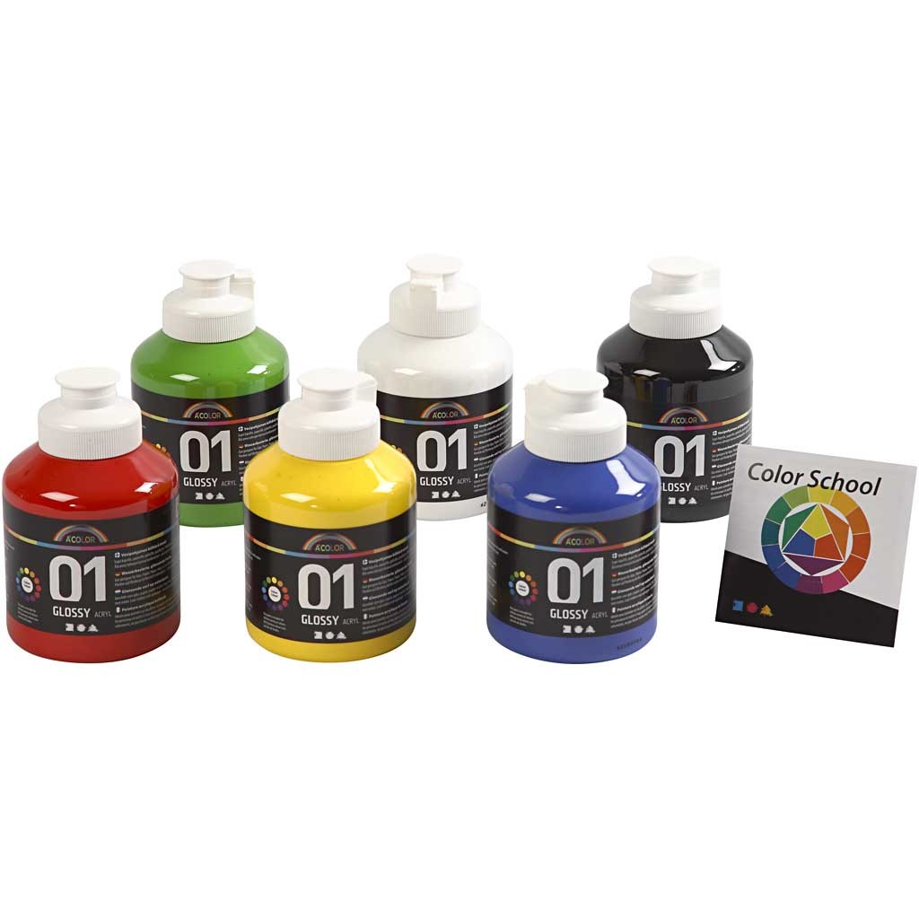 Acrylic Paint Glossy, primary colours, 6x500 ml/ 1 pack [HOB-32032]