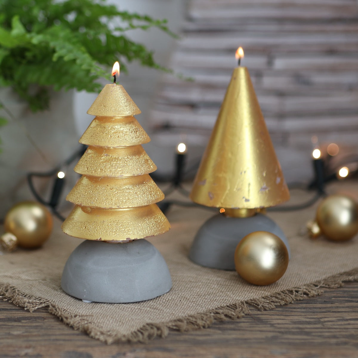 Candle set 2 trees gold 12cm high (1 set, 6pcs) [IFS-32159]