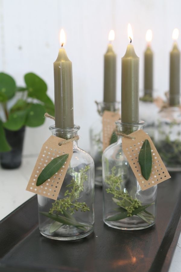 Candle tapered Moss green 11cm tall (set of 7 pcs) [IFS-32160]