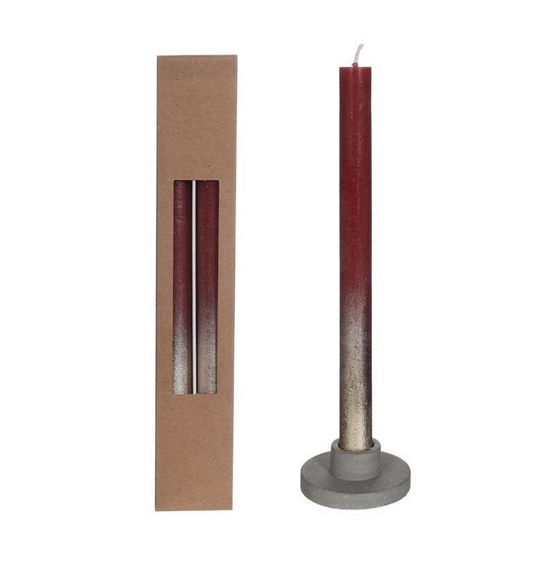 Dinner Candles bordeaux with Gold Spray Ø2.1/h. 25cm (1 set)