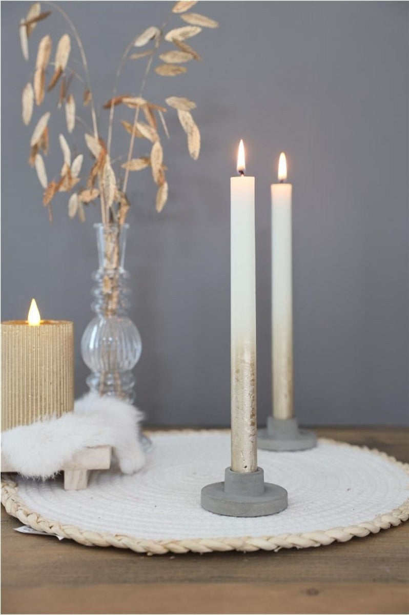 Dinner Candles Creme with Gold Spray Ø2.1/h. 25cm (1 set) [IFS-32313]
