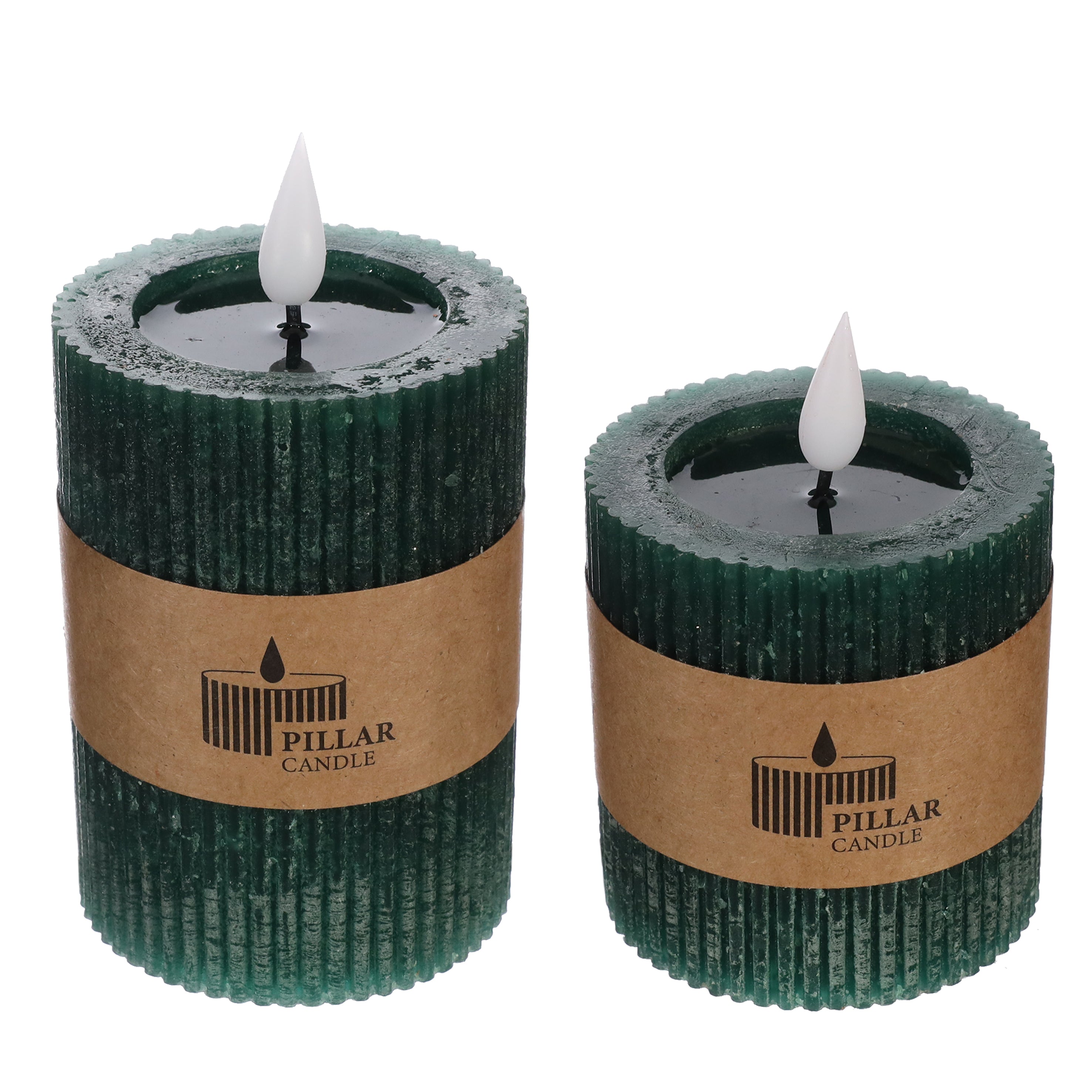 LED Rustic Pillar Candle Ø7 h. 7,5cm Moss green (1 pc) [IFS-32600]