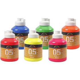 Acrylic Paint Neon, neon colours, 6x500 ml/ 1 pack [HOB-32600]