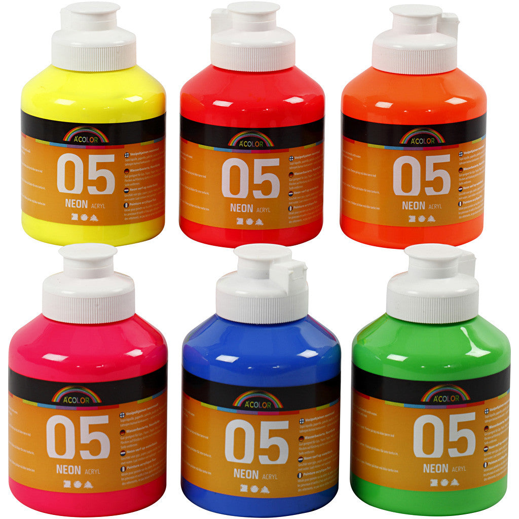 Acrylic Paint Neon, neon colours, 6x500 ml/ 1 pack [HOB-32600]