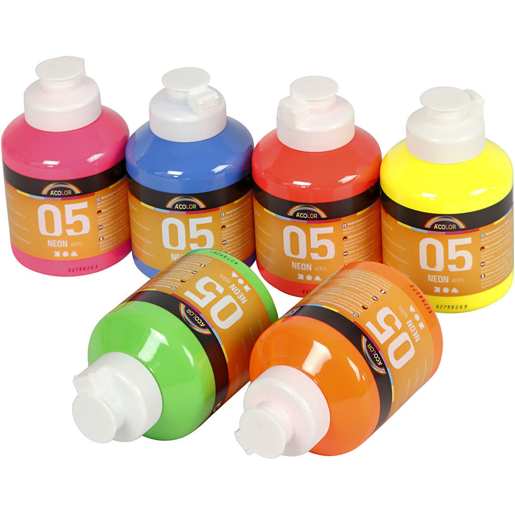 Acrylic Paint Neon, neon colours, 6x500 ml/ 1 pack [HOB-32600]