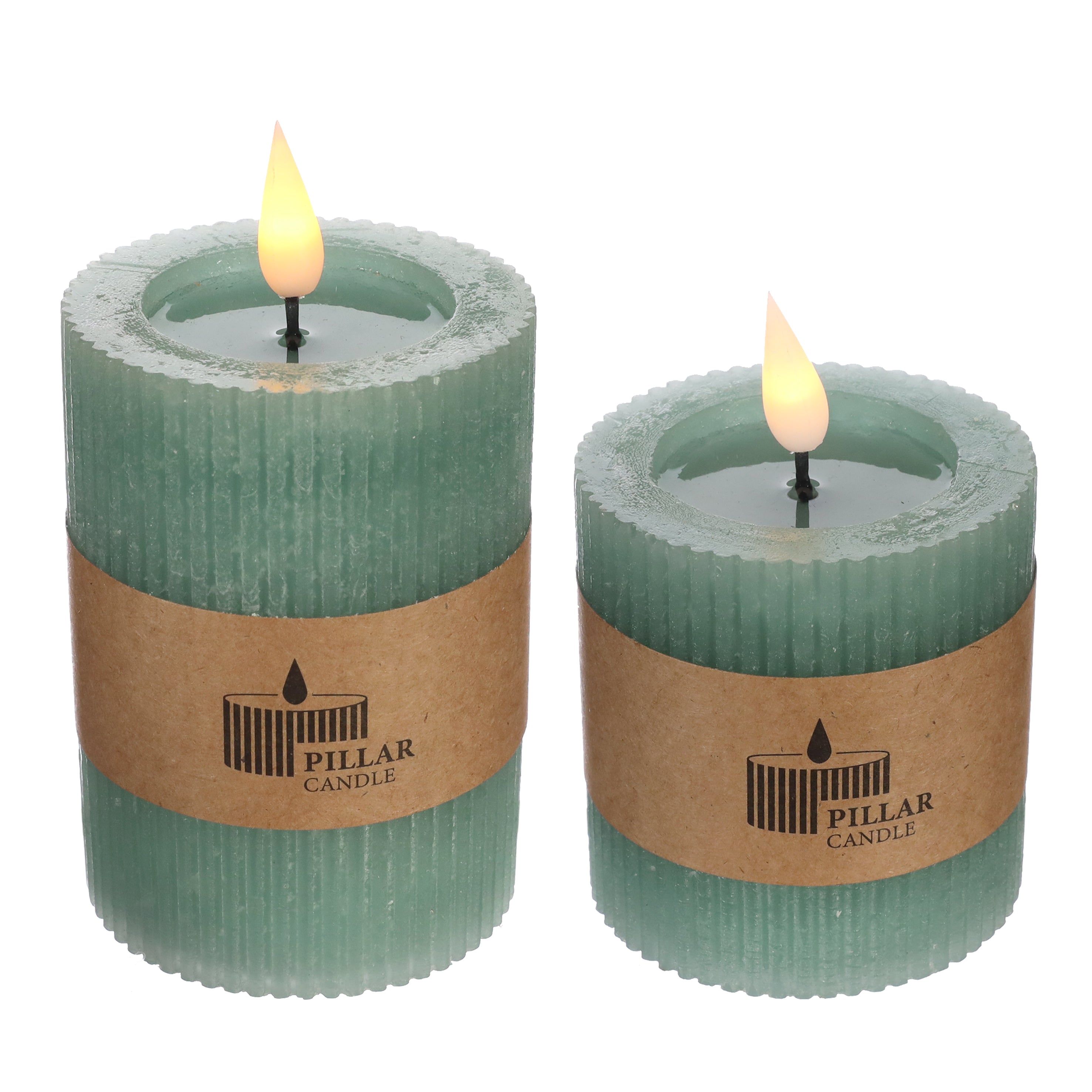 LED Rustic Pillar Candle Ø7 h. 10 cm Eucalyptus green (1 pc) [IFS-32625]