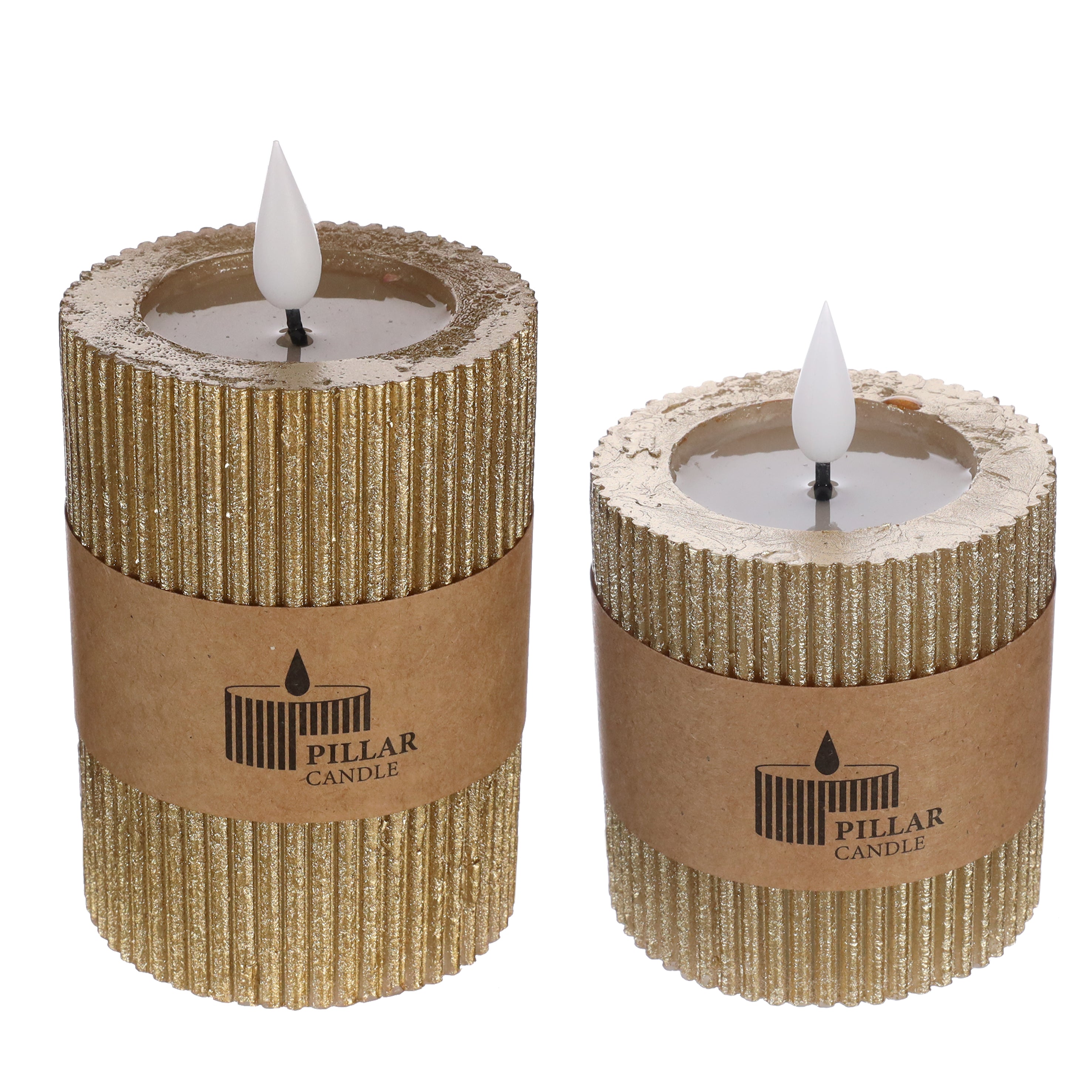 LED Rustic Pillar Candle Ø7 h. 10 cm Gold (1 pc) [IFS-32632]