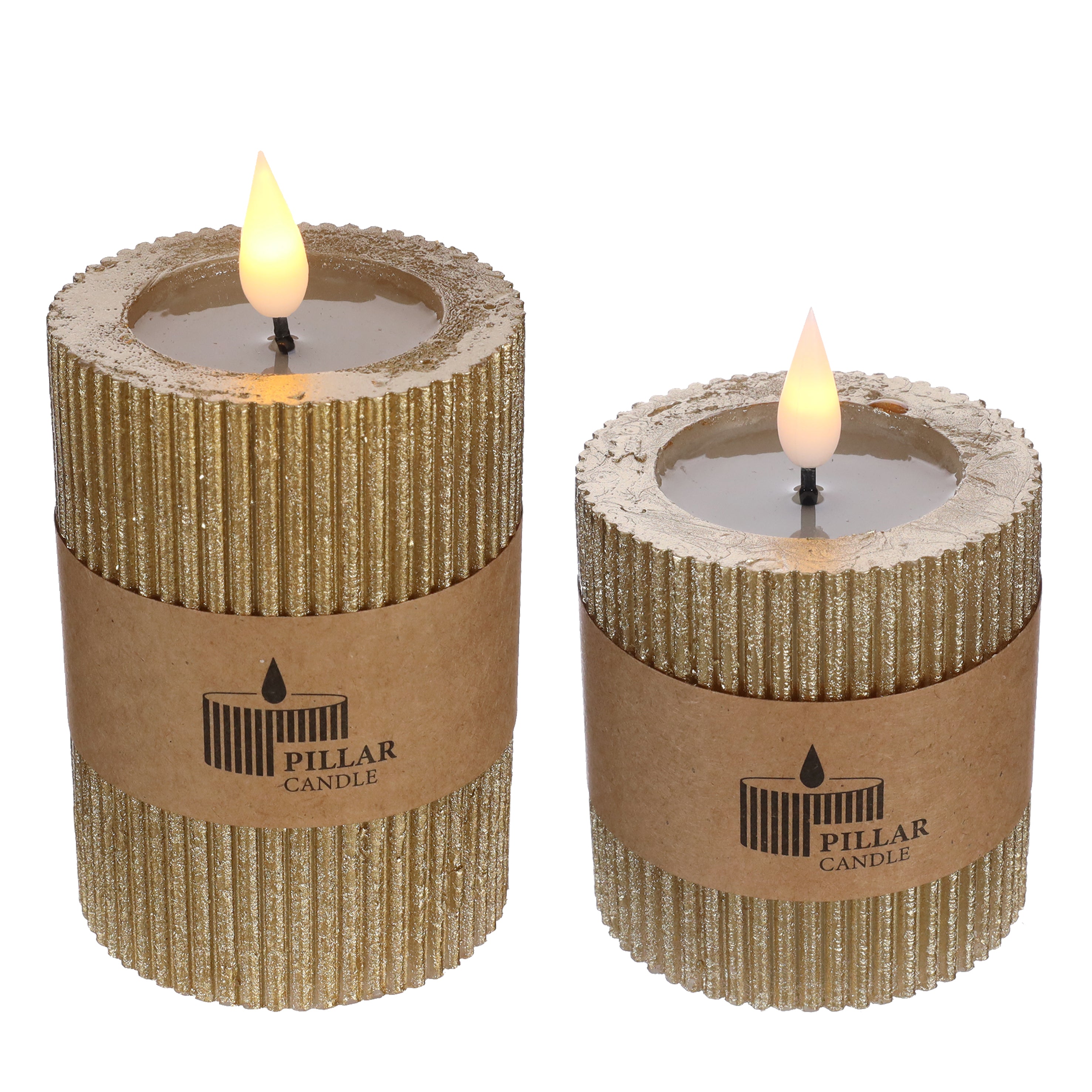 LED Rustic Pillar Candle Ø7 h. 7,5cm Gold (1 pc) [IFS-32612]