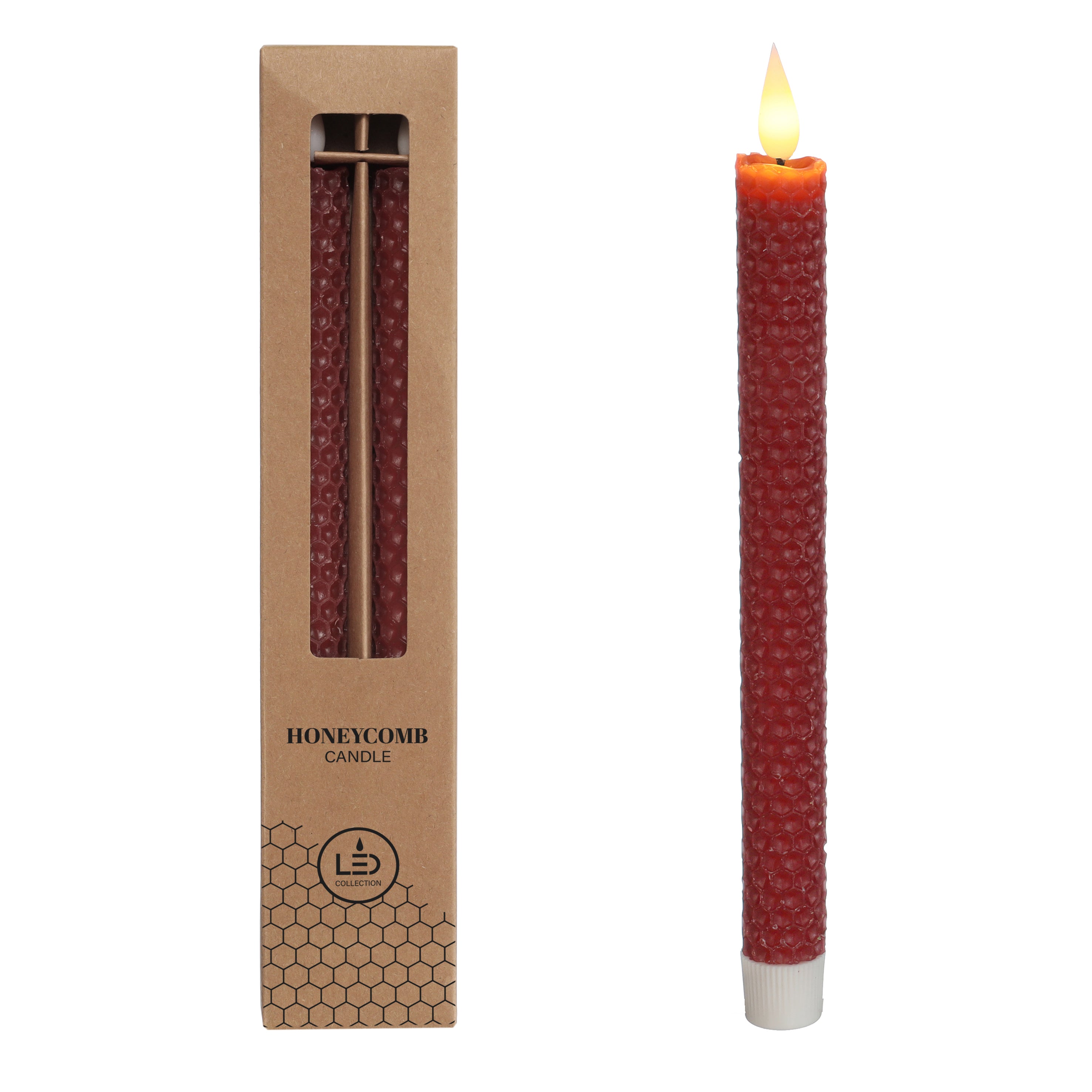 LED honeycomb candle   Ø2.2 h. 25cm Burgundy (set 2 pcs)