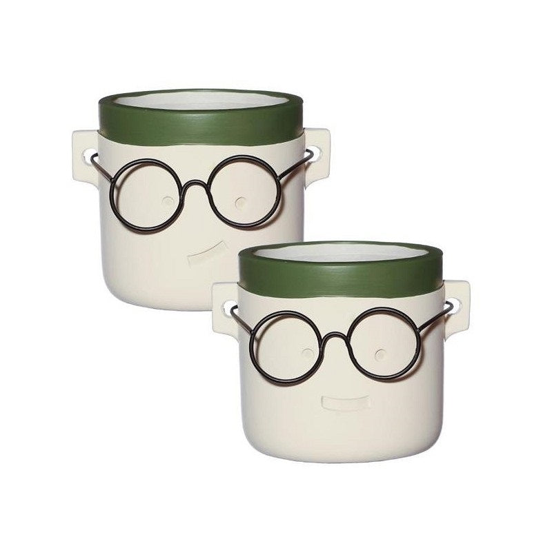 Plant pot  with glasses White/Green 2 ass. Ø10 h.10 cm (6 Pcs)