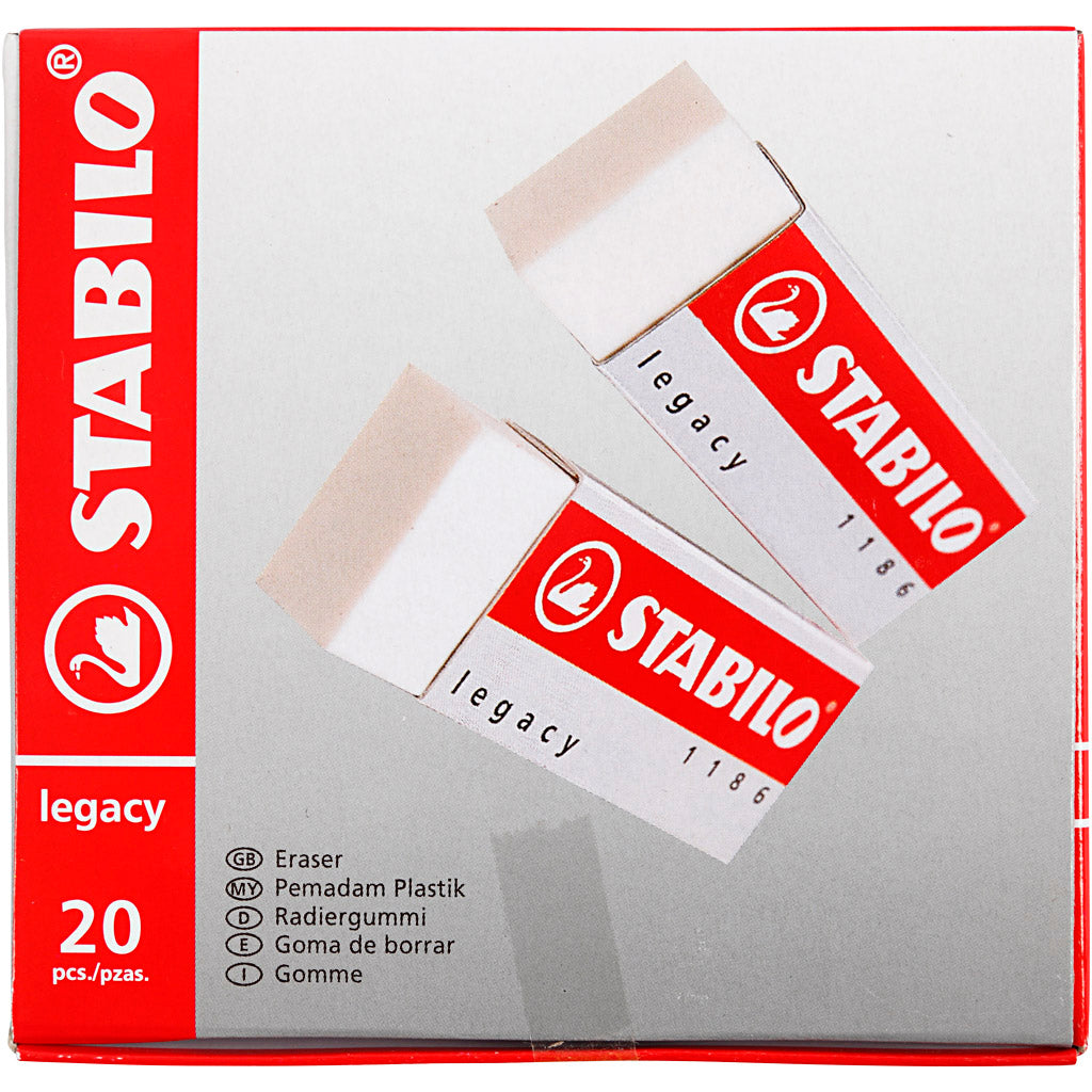 Stabilo Eraser, H: 1 cm, L: 6,3 cm, W: 2,3 cm, white, 20 pc/ 1 pack [HOB-331405]