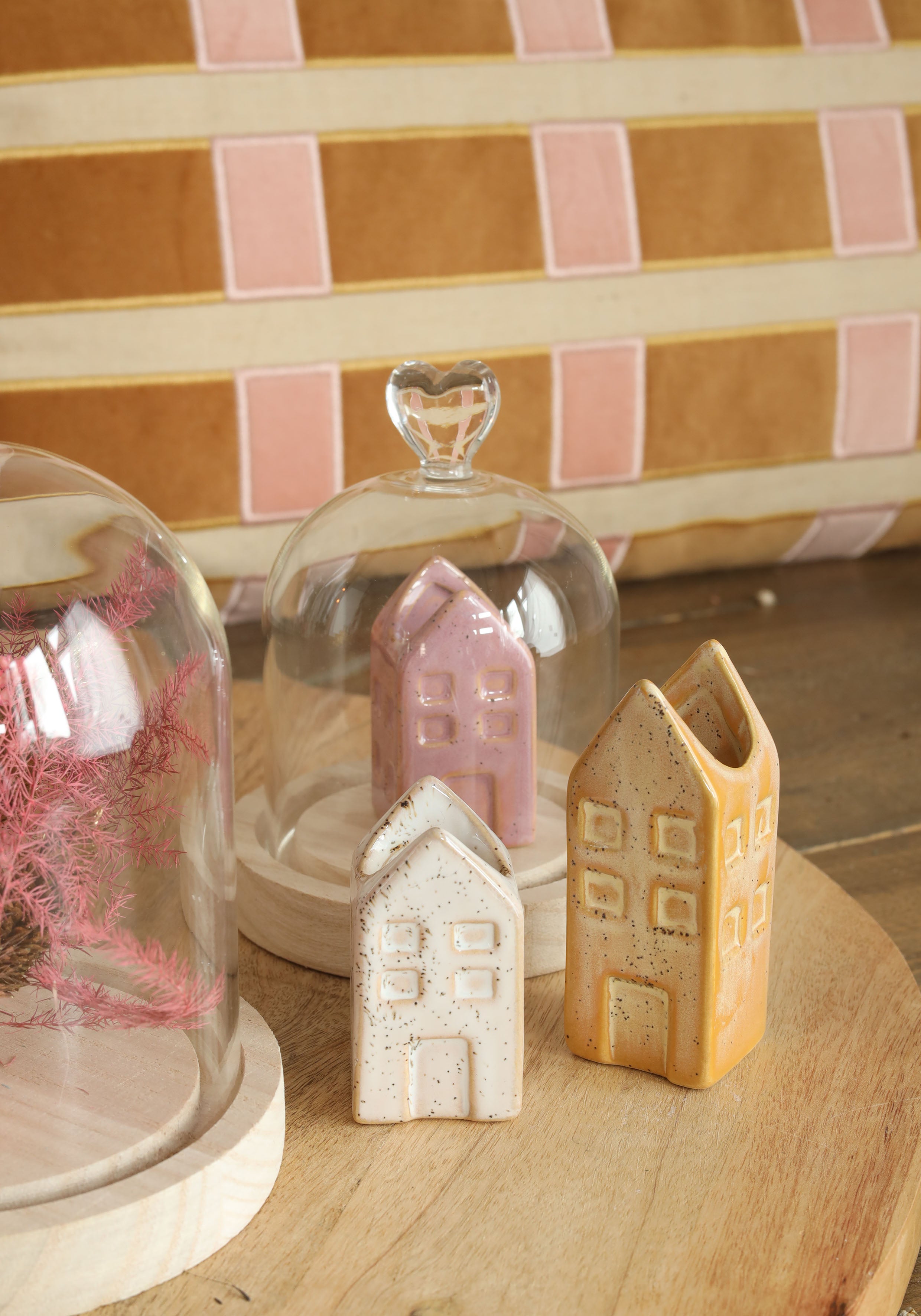 Glass dome with knob and wood base Ø12 h.15 cm (1 pc) [IFS-29312]