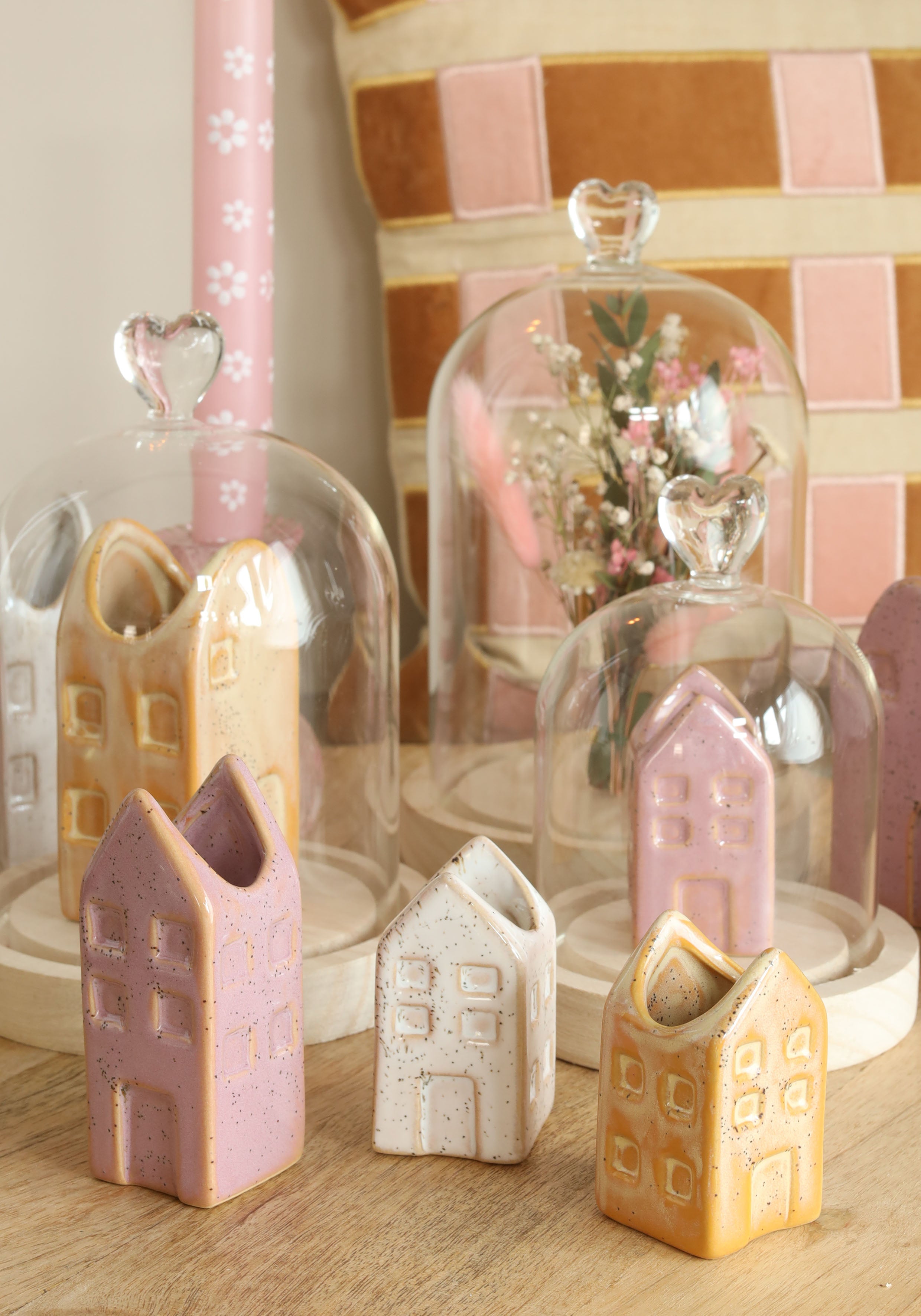 Glass dome with knob and wood base Ø12 h.18 cm - 1 pc