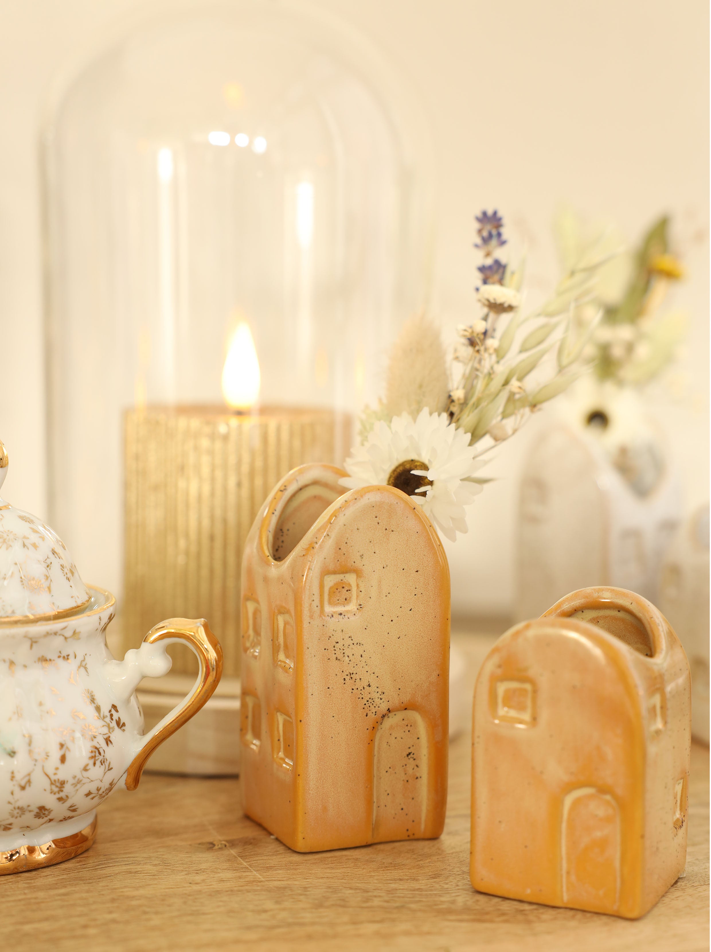 Glass dome with knob and wood base Ø12 h.15 cm (1 pc) [IFS-29312]