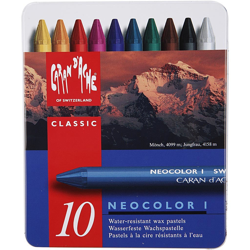 CARAN D’ACHE Neocolor I Crayons, L: 10 cm, thickness 8,5 mm, assorted colours, 10 pc/ 1 pack [HOB-34010]