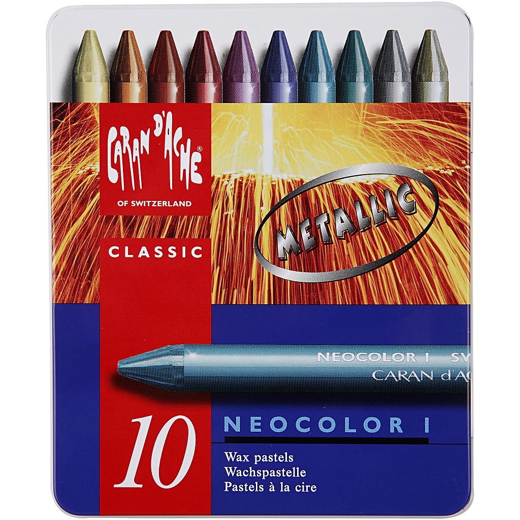 CARAN D’ACHE Neocolor I Crayons, L: 10 cm, thickness 8,5 mm, metallic colours, 10 pc/ 1 pack [HOB-34012]