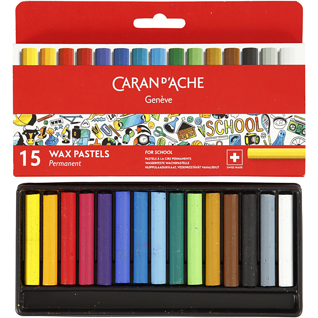 CARAN D’ACHE Neocolor I Crayons, Junior, L: 5 cm, thickness 8,5 mm, assorted colours, 15 pc/ 1 pack [HOB-34015]