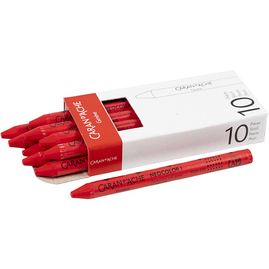 CARAN D’ACHE Neocolor I Crayons, L: 10 cm, thickness 8,5 mm, scarlet (070), 10 pc