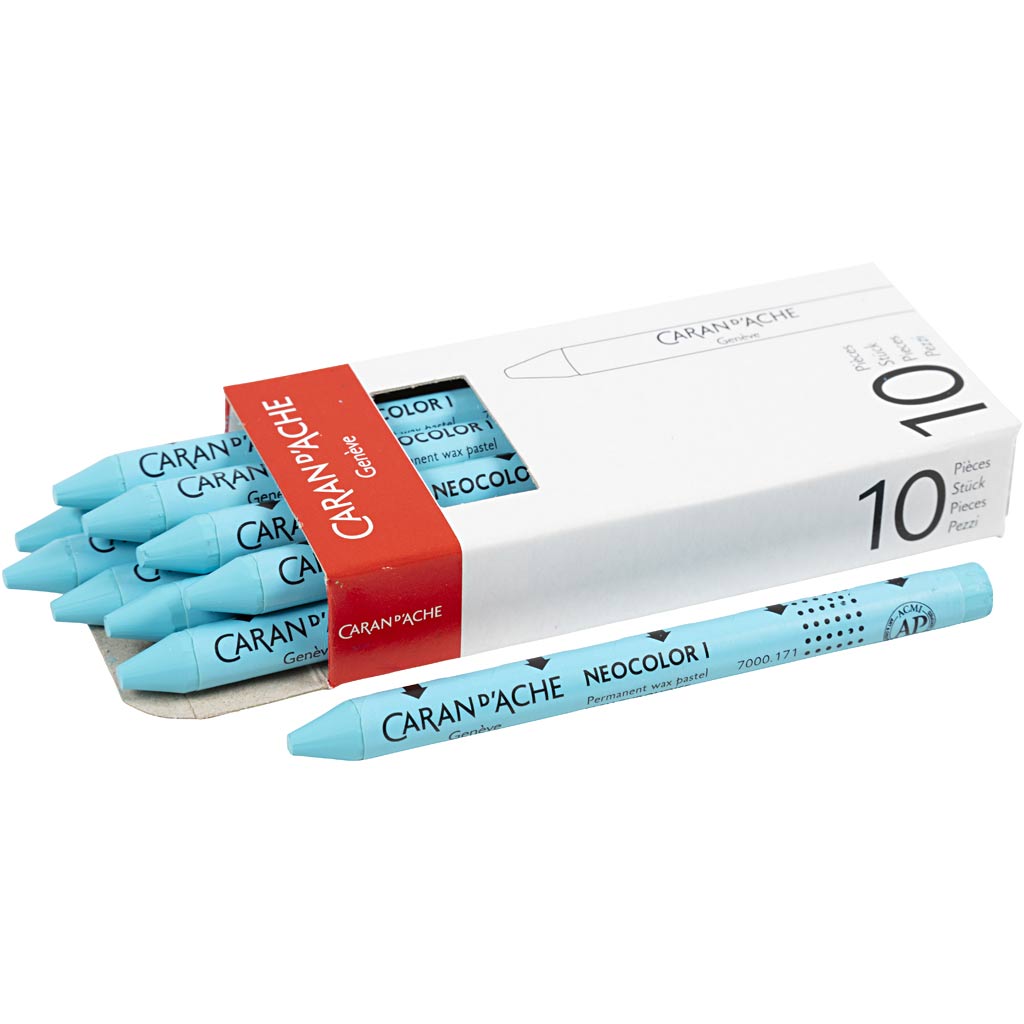 CARAN D’ACHE Neocolor I Crayons, L: 10 cm, thickness 8,5 mm, turquoise blue (171), 10 pc