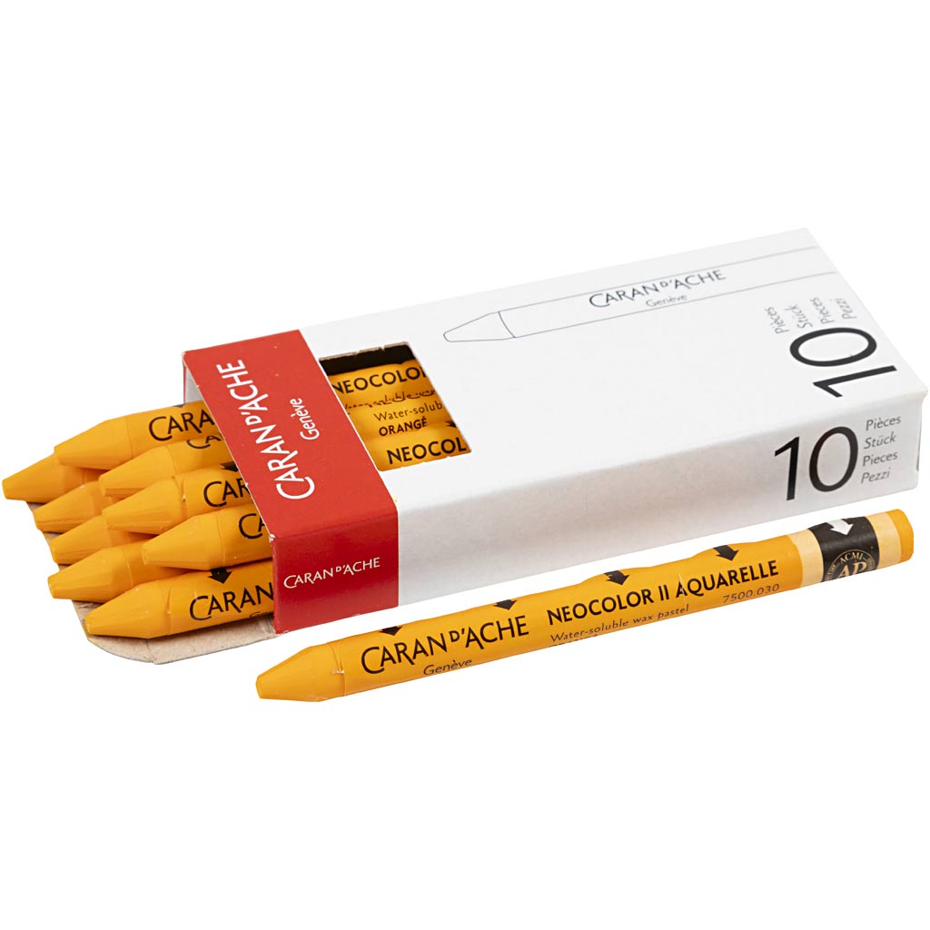 CARAN D’ACHE Neocolor II, L: 10 cm, thickness 8,5 mm, orange (030), 10 pc
