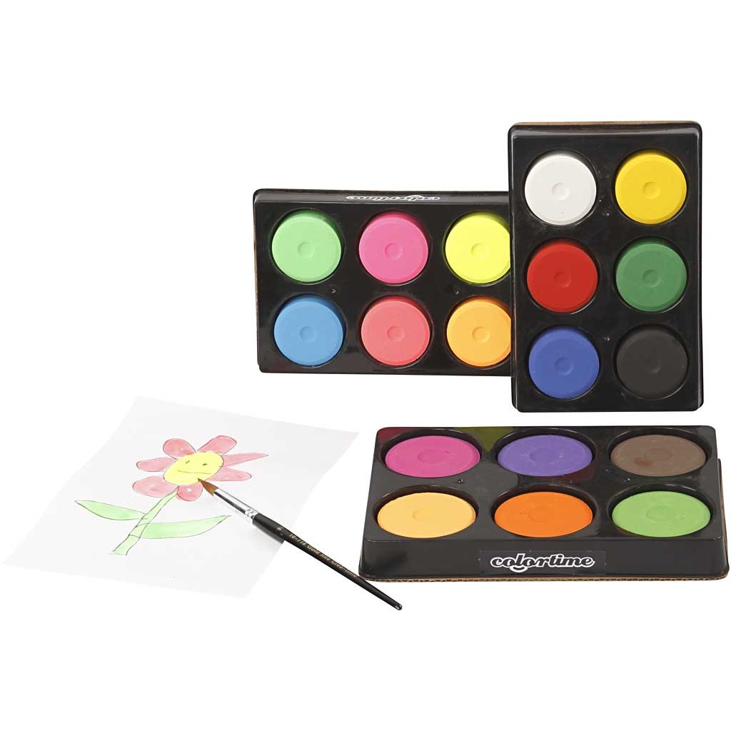 Watercolours, H: 16 mm, dia. 44 mm, neon colours, 1 pack [HOB-34591]