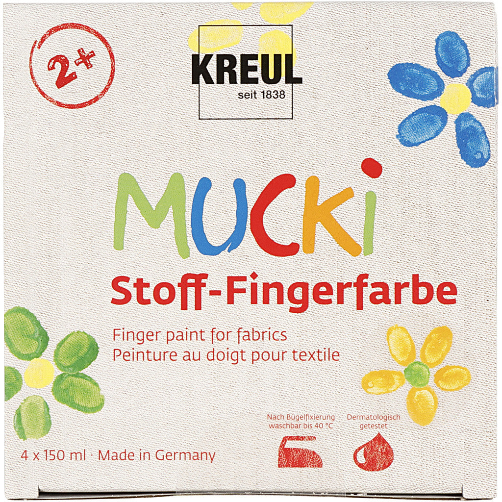 Muck Finger Paint, blue, green, red, yellow, 4x150 ml/ 1 pack [HOB-34770]
