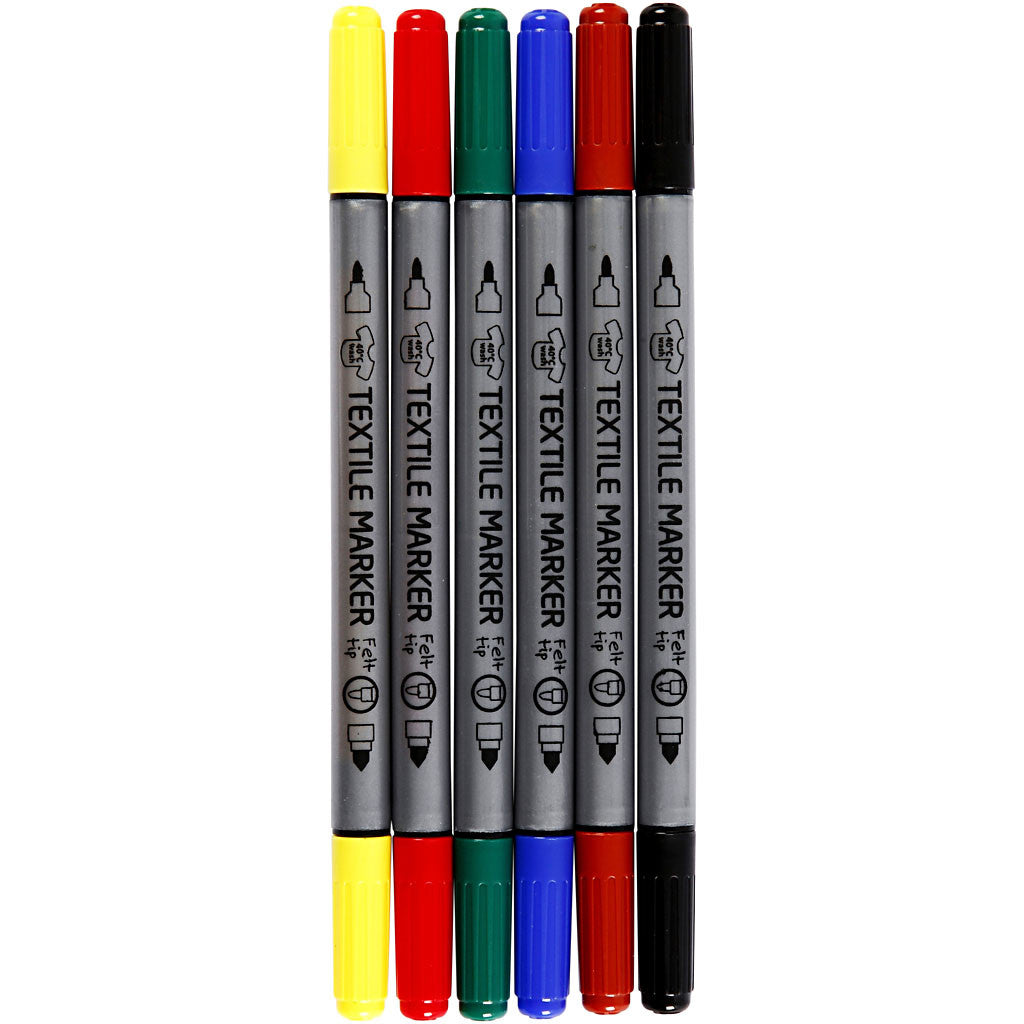 Textile markers, line 2,3+3,6 mm, standard colours, 6 pc/ 1 pack [HOB-34819]