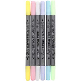 Textile markers, line 2,3+3,6 mm, pastel colours, 6 pc/ 1 pack [HOB-34829]