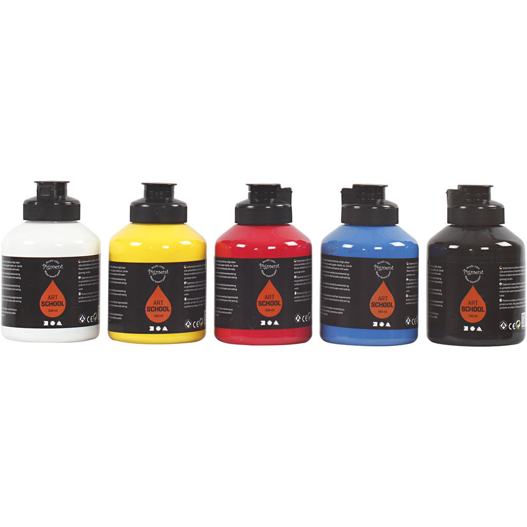 Art Acrylic, semi-glossy, primary colours, 5x500 ml/ 1 pack [HOB-35401]