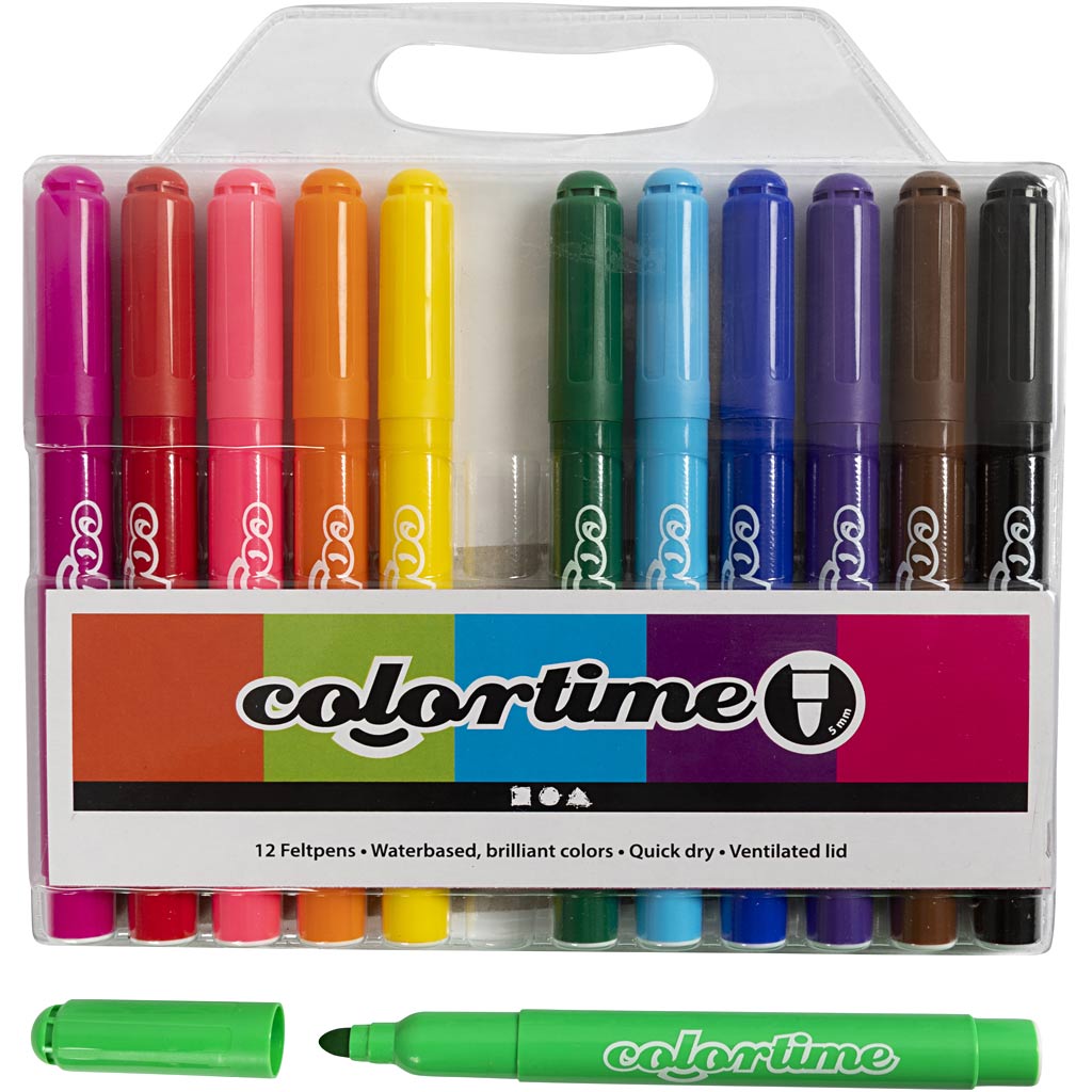 Colortime Markers, line 5 mm, standard colours, 12 pc