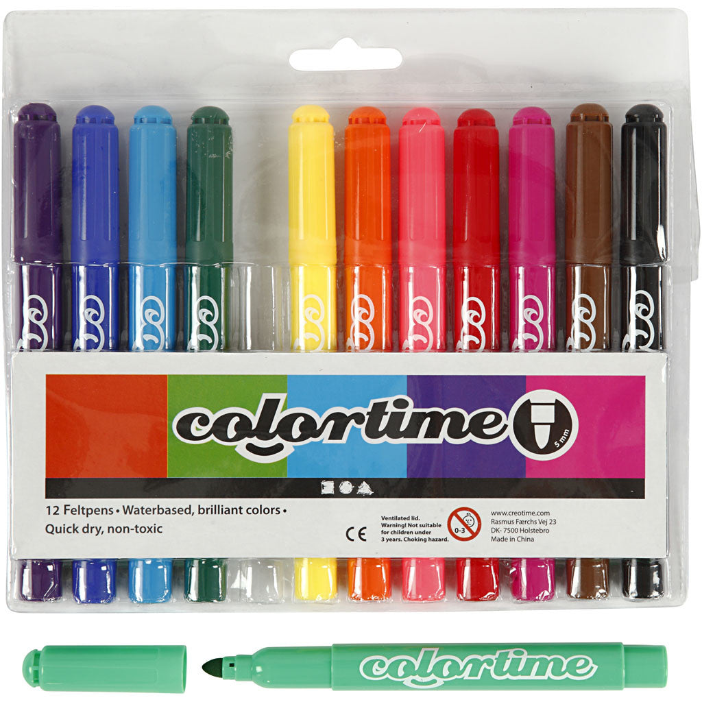 Colortime Markers, line 5 mm, standard colours, 12 pc/ 1 pack [HOB-37330]